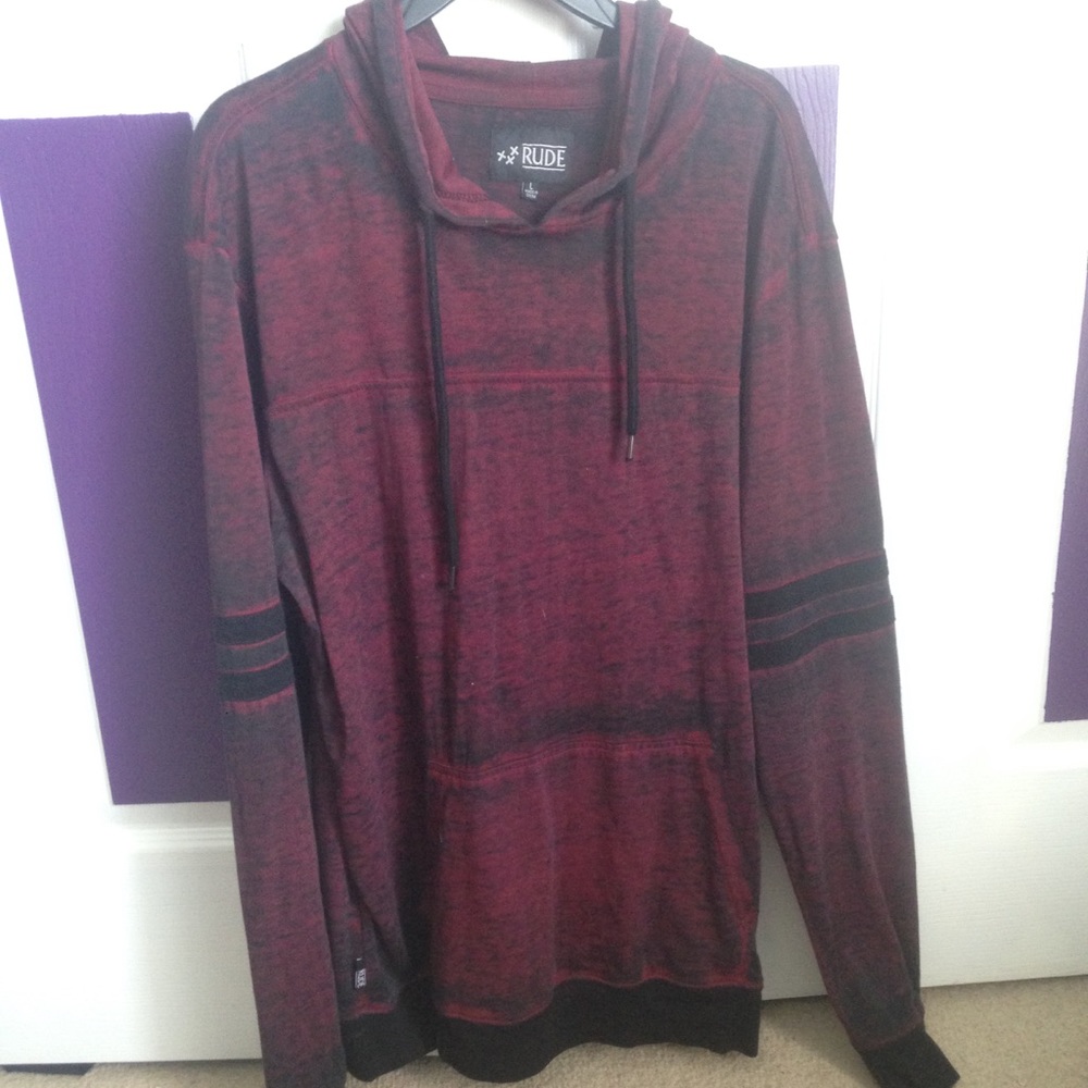 Distressed Red And Black Thin Hoodie